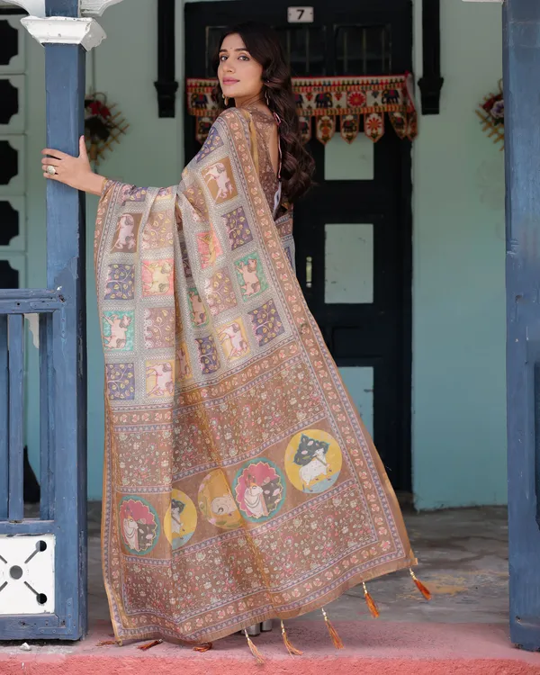 Coffee_Brown_Handloom_Cotton_Saree_with_Classical_Art_&_Sacred_Cow_Pallu