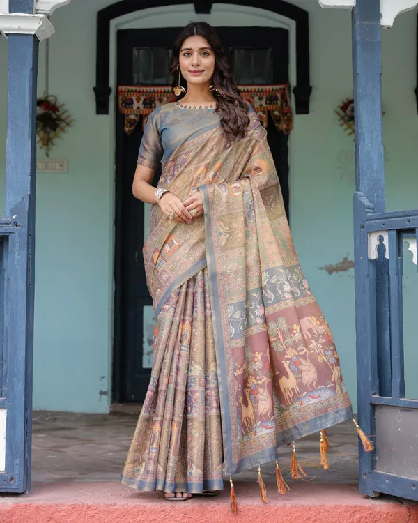 Rust_Beige_Handloom_Cotton_Saree_with_Royal_Animal_Caravan_&_Scenic_Village_Pallu
