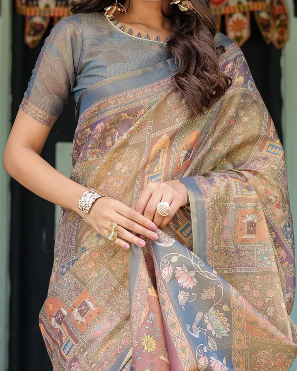 Rust_Beige_Handloom_Cotton_Saree_with_Royal_Animal_Caravan_&_Scenic_Village_Pallu