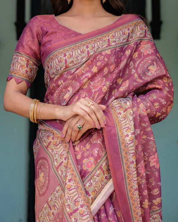 Plum_Rose_Handloom_Cotton_Saree_with_Floral_Buttas_&_Traditional_Peacock_Medallion_Pallu