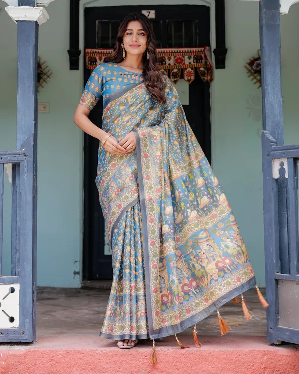 Divine_Blue_Handloom_Cotton_Saree_with_Shankh_&_Krishna_Pallu_Motifs_–_Temple_Border_&_Tassels