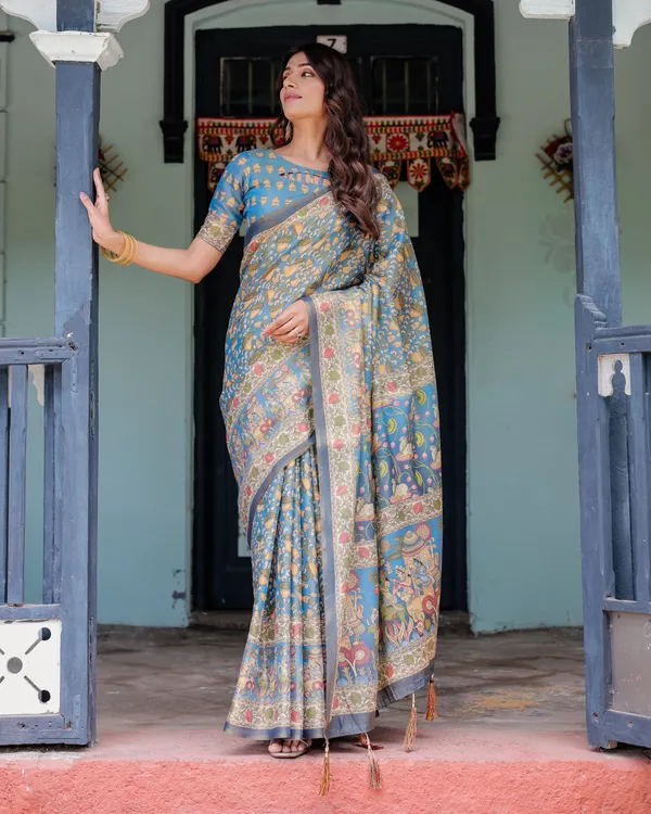 Divine_Blue_Handloom_Cotton_Saree_with_Shankh_&_Krishna_Pallu_Motifs_–_Temple_Border_&_Tassels