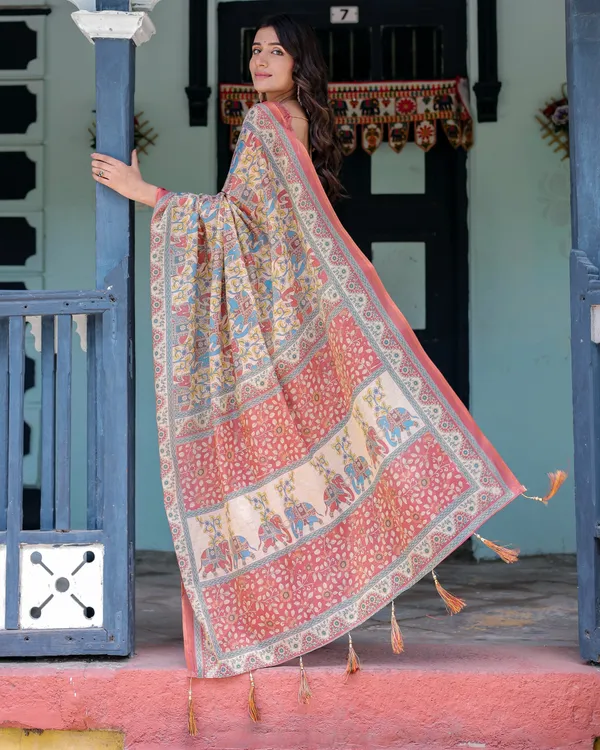 Rust_Beige_Handloom_Cotton_Saree_with_Vibrant_Elephant_Parade_Print_&_Red_Floral_Pallu