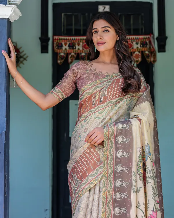 Ivory_Brown_Handloom_Cotton_Saree_with_Classical_Dancer_Motifs_&_Madhubani-Inspired_Pallu