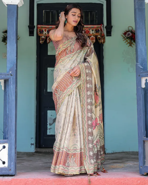 Ivory_Brown_Handloom_Cotton_Saree_with_Classical_Dancer_Motifs_&_Madhubani-Inspired_Pallu
