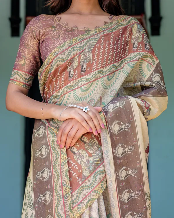 Ivory_Brown_Handloom_Cotton_Saree_with_Classical_Dancer_Motifs_&_Madhubani-Inspired_Pallu