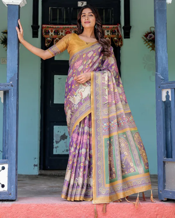 Royal_Violet_Handloom_Cotton_Saree_with_Cow_Motifs_&_Temple_Pallu_Art