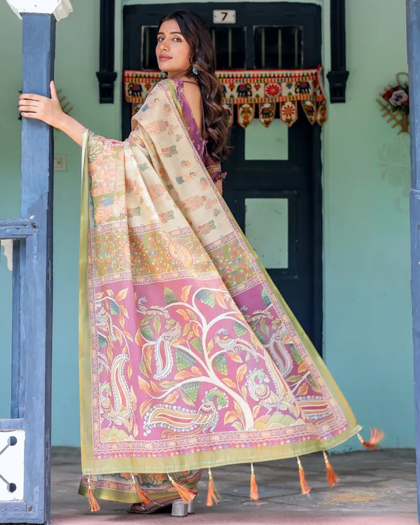 Ivory_&_Violet_Handloom_Cotton_Saree_with_Royal_Procession_&_Tree_of_Life_Pallu