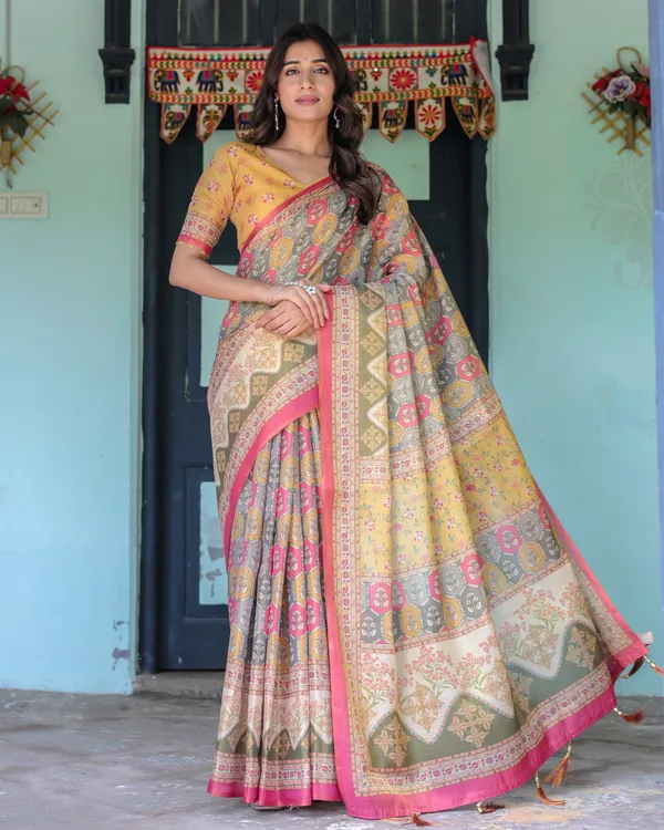 Multicolor_Buti_&_Floral_Panel_Handloom_Cotton_Saree_with_Pink-Green_Pallu_Art