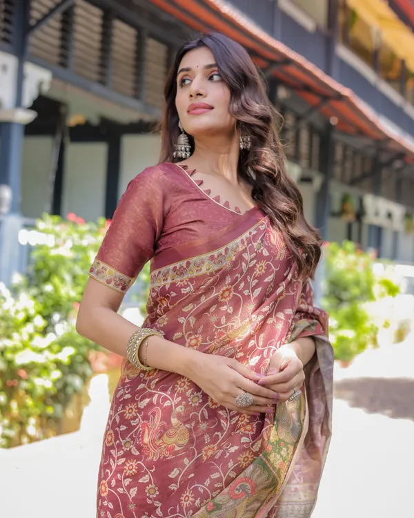 Maroon_Handloom_Cotton_Saree_with_Intricate_Peacock_&_Floral_Art_–_Contrast_Green_Pallu