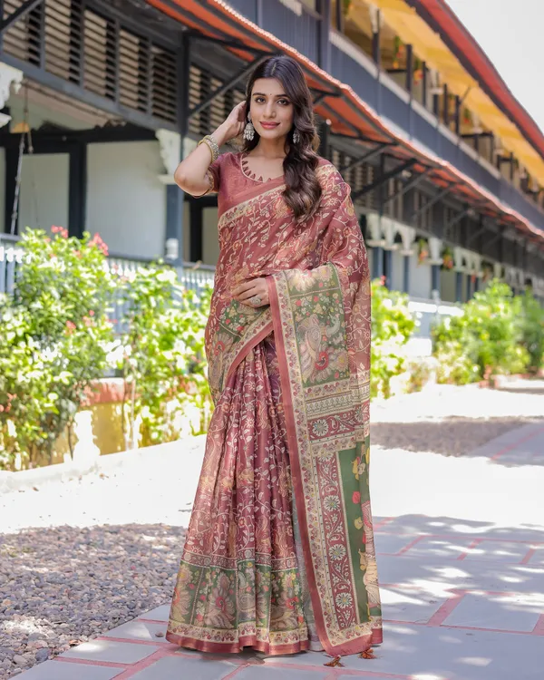 Maroon_Handloom_Cotton_Saree_with_Intricate_Peacock_&_Floral_Art_–_Contrast_Green_Pallu