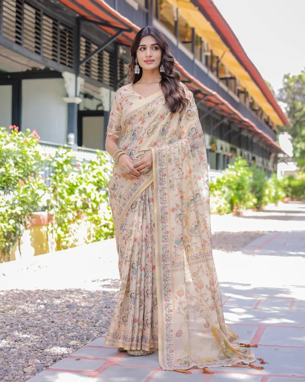Ivory_Cream_Handloom_Cotton_Saree_with_Peacock_&_Floral_Digital_Print