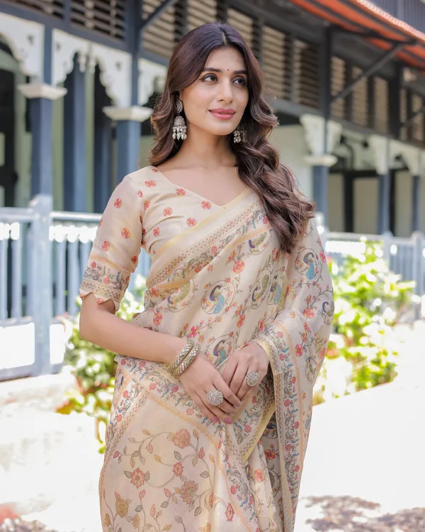 Ivory_Cream_Handloom_Cotton_Saree_with_Peacock_&_Floral_Digital_Print