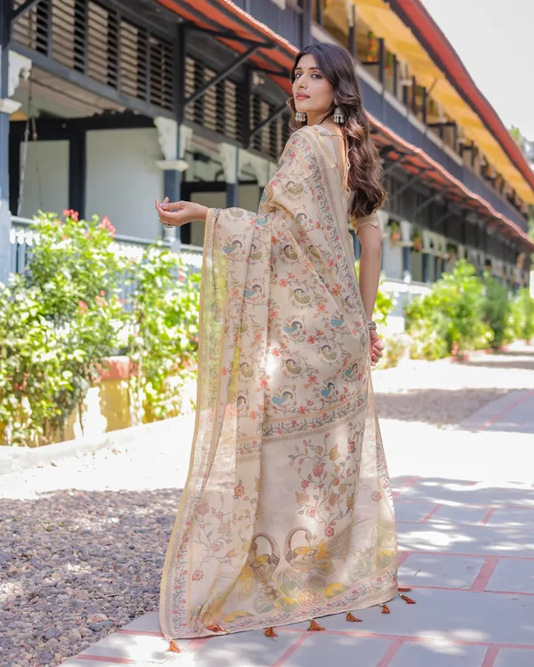 Ivory_Cream_Handloom_Cotton_Saree_with_Peacock_&_Floral_Digital_Print