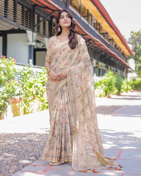 Ivory_Cream_Handloom_Cotton_Saree_with_Peacock_&_Floral_Digital_Print