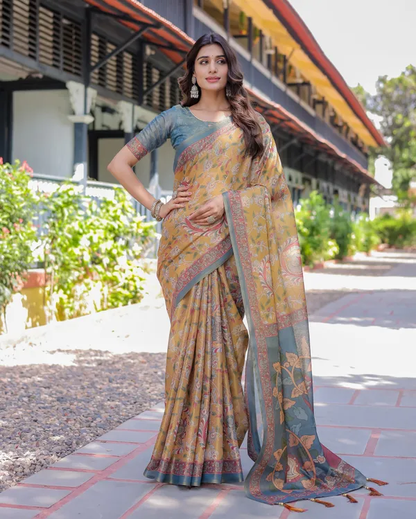 Yellow_Handloom_Cotton_Saree_with_Intricate_Peacock_&_Floral_Art_–_Contrast_Green_Pallu