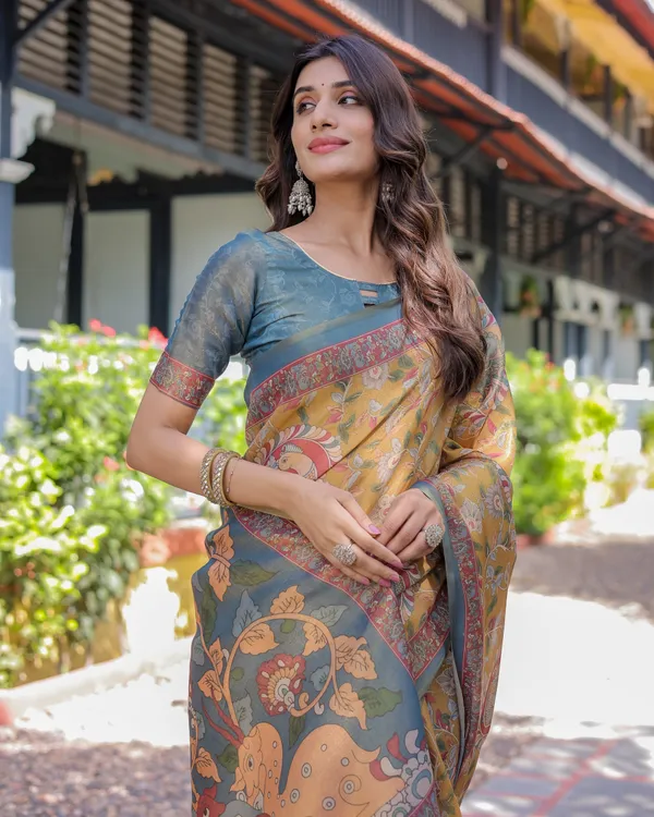 Yellow_Handloom_Cotton_Saree_with_Intricate_Peacock_&_Floral_Art_–_Contrast_Green_Pallu