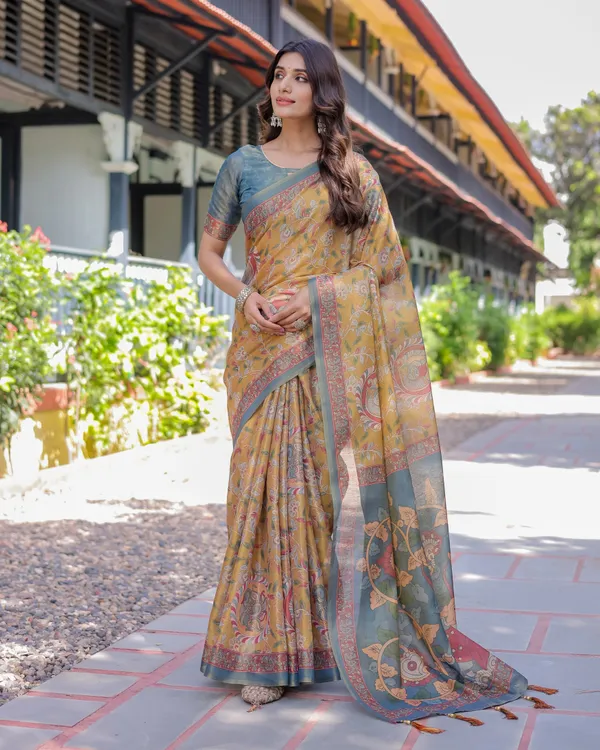 Yellow_Handloom_Cotton_Saree_with_Intricate_Peacock_&_Floral_Art_–_Contrast_Green_Pallu