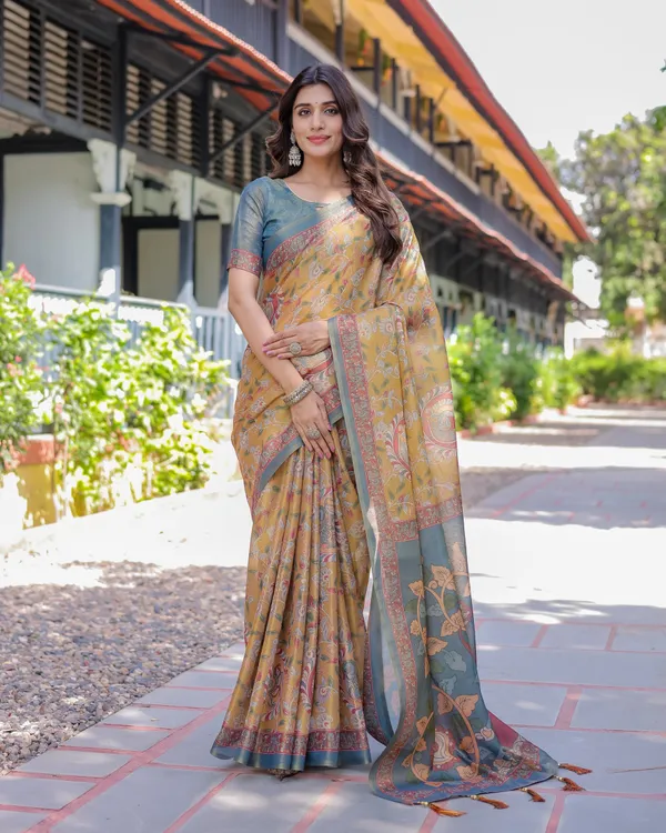 Yellow_Handloom_Cotton_Saree_with_Intricate_Peacock_&_Floral_Art_–_Contrast_Green_Pallu
