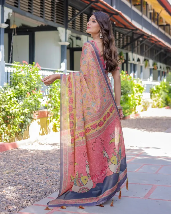 Peach_Pink_Handloom_Cotton_Saree_with_Lotus_&_Bird_Motifs_and_Navy_Border_Pallu