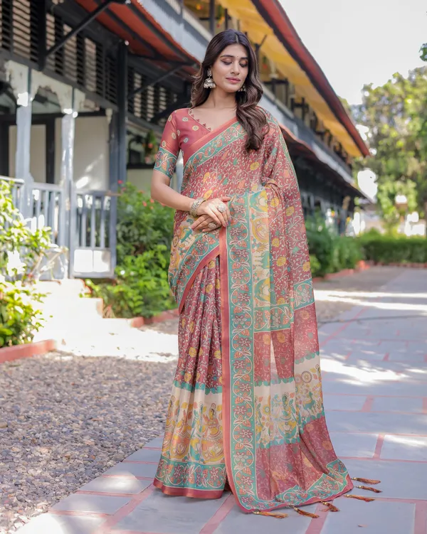 Rust_Maroon_Handloom_Cotton_Saree_with_Folk_Procession_Pallu_&_Floral_Vine_Print