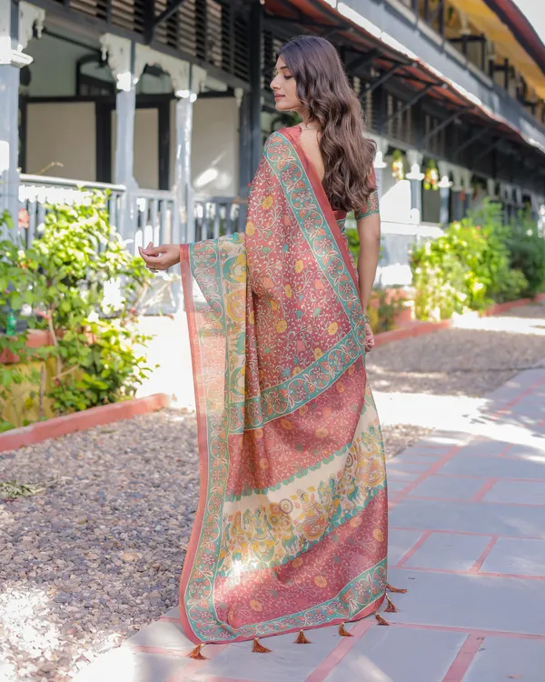 Rust_Maroon_Handloom_Cotton_Saree_with_Folk_Procession_Pallu_&_Floral_Vine_Print