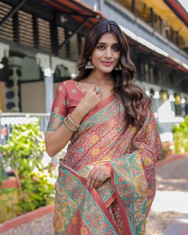 Rust_Maroon_Handloom_Cotton_Saree_with_Folk_Procession_Pallu_&_Floral_Vine_Print