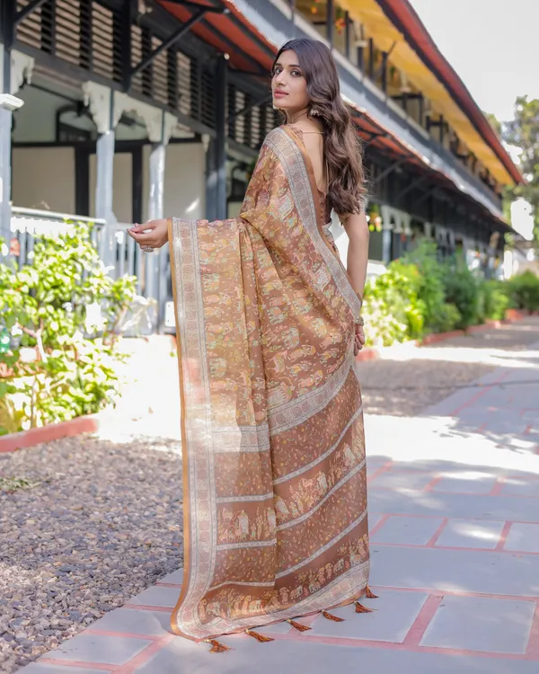 Royal_Brown_Procession_Print_Handloom_Cotton_Saree_with_Illustrated_Pallu_&_Blouse