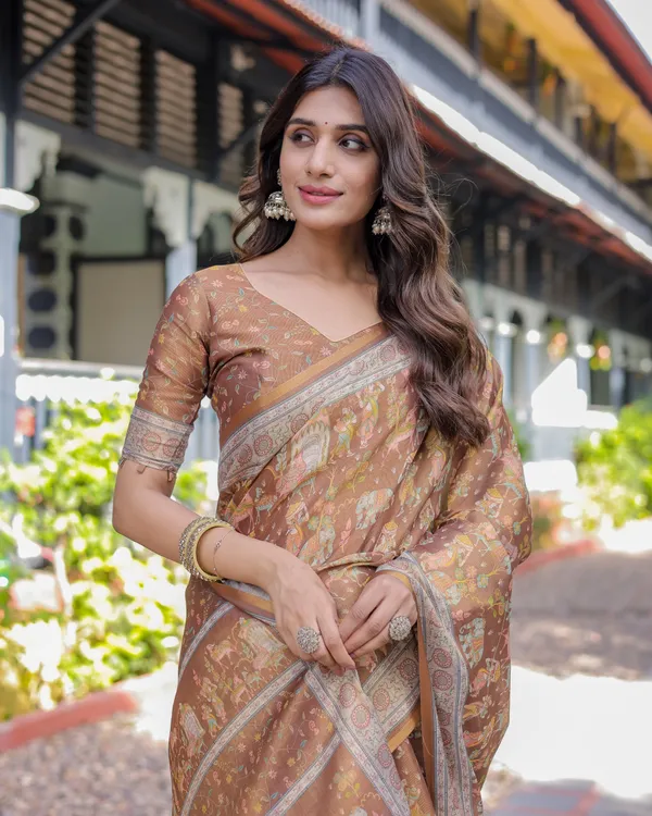 Royal_Brown_Procession_Print_Handloom_Cotton_Saree_with_Illustrated_Pallu_&_Blouse