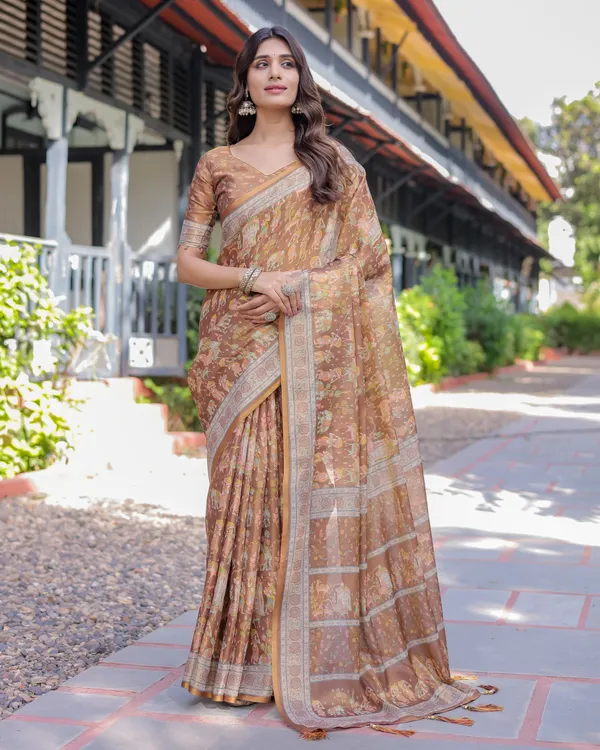 Royal_Brown_Procession_Print_Handloom_Cotton_Saree_with_Illustrated_Pallu_&_Blouse