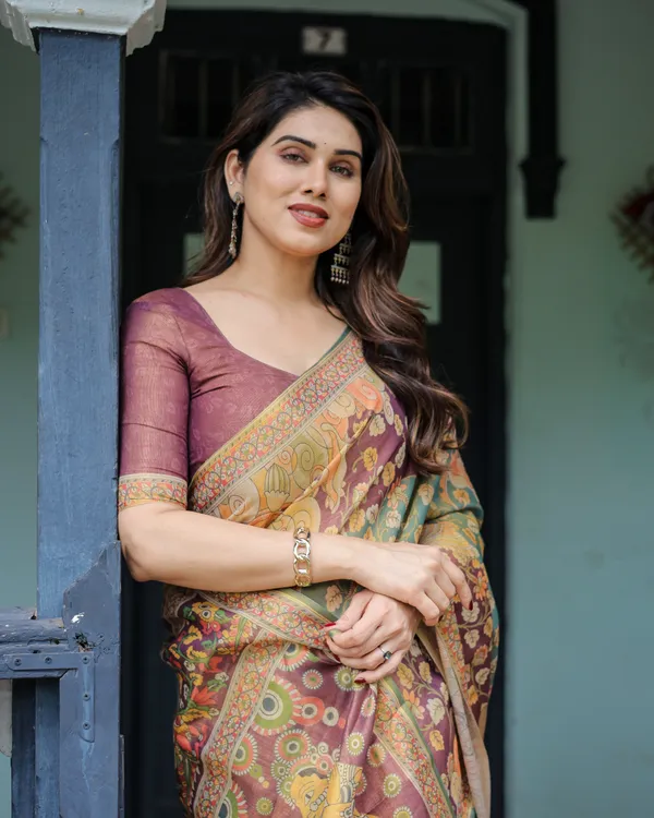 Sage_Green_&_Maroon_Handloom_Cotton_Saree_with_Mythical_Tribal_Art_and_Floral_Motifs