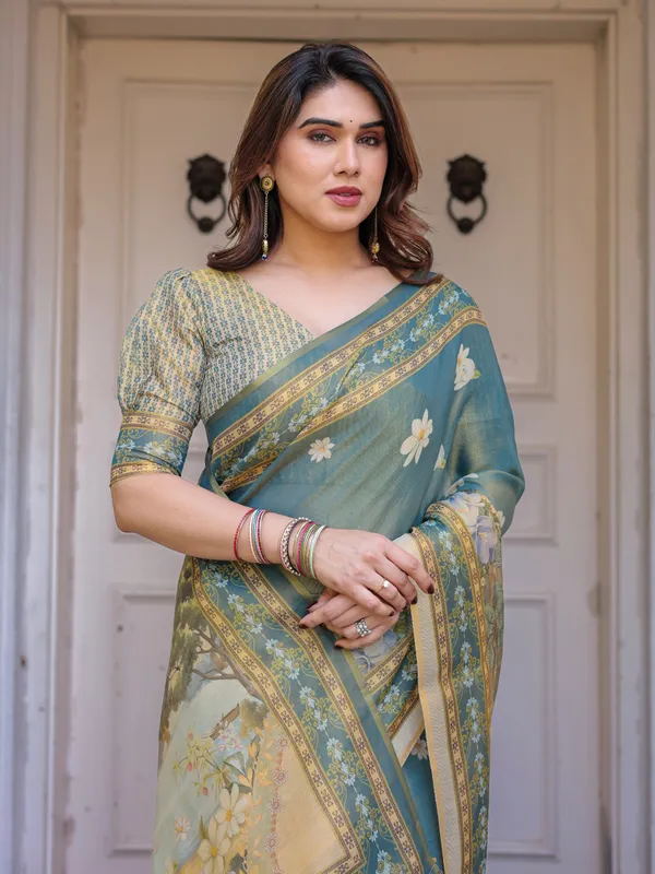 Pastel_Sea-Green_Scenic_Landscape_Printed_Handloom_Cotton_Saree_with_Artistic_Pallu_&_Tassels_–_Elegant_Day_Wear