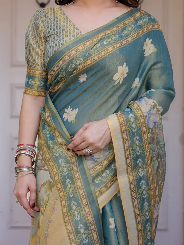 Pastel_Sea-Green_Scenic_Landscape_Printed_Handloom_Cotton_Saree_with_Artistic_Pallu_&_Tassels_–_Elegant_Day_Wear