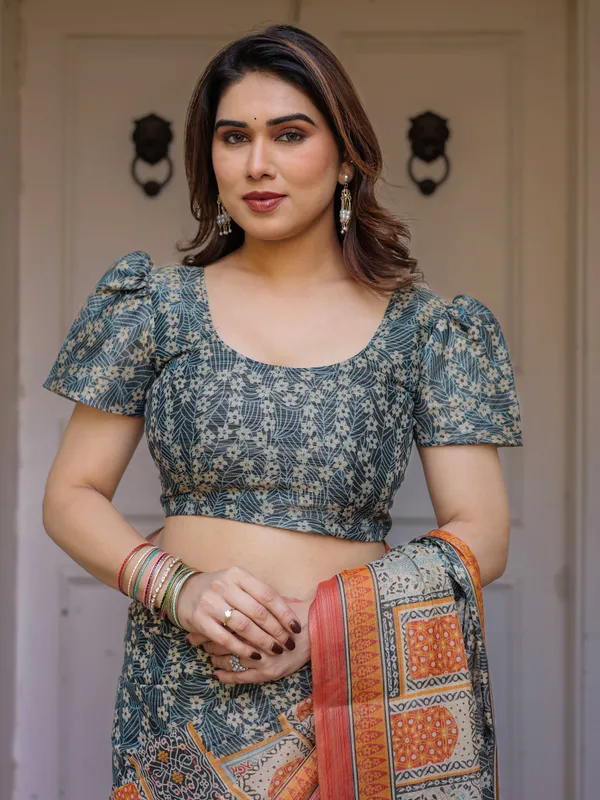Steel_Grey_&_Rust_Orange_Cotton_Handloom_Printed_Saree_For_Women