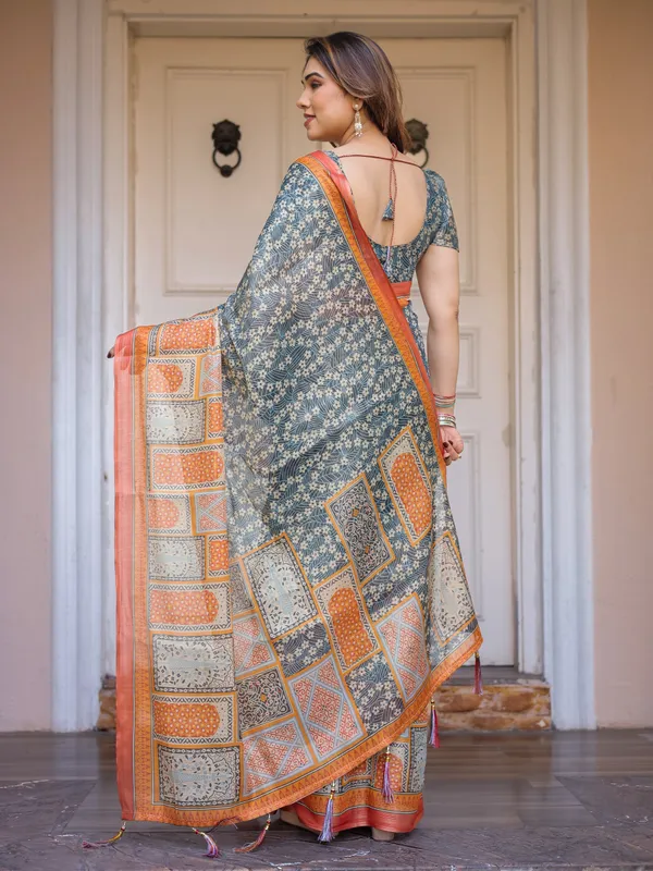 Steel_Grey_&_Rust_Orange_Cotton_Handloom_Printed_Saree_For_Women