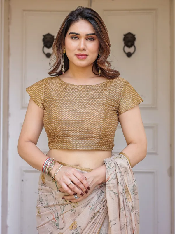 Beige_&_Mustard_Botanical_Handloom_Cotton-Linen_Saree_with_Ethnic_Striped_Pallu_&_Tassels_–_Graceful_Traditional_Wear