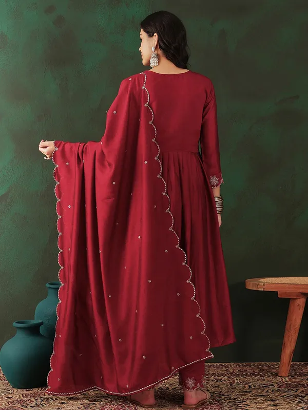 Maroon_Floral_Embroidered_Sequinned_Anarkali_Kurta_With_Trouser_&_Dupatta