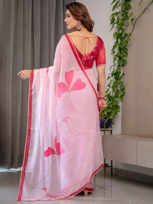 Blush_Pink_Floral_Printed_Organza_Saree_with_Red_Multicolour_Lace_Border_|_Lightweight_Designer_Organza_Saree_with_Attached_Blouse_Piece_|_Elegant_Festive_&_Party_Wear_Saree
