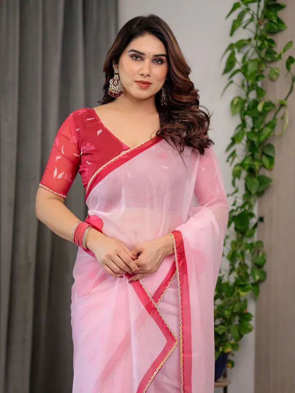 Blush_Pink_Floral_Printed_Organza_Saree_with_Red_Multicolour_Lace_Border_|_Lightweight_Designer_Organza_Saree_with_Attached_Blouse_Piece_|_Elegant_Festive_&_Party_Wear_Saree
