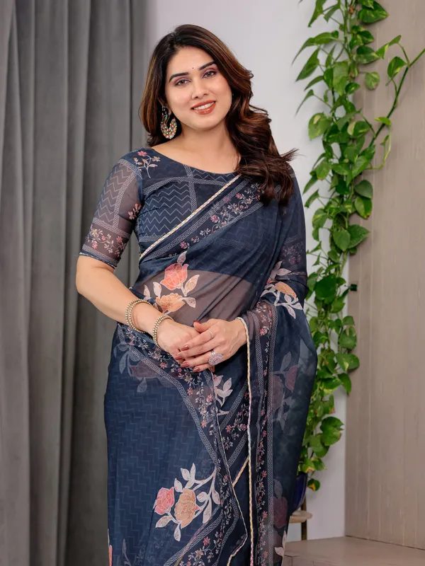 Midnight_Blue_Floral_Printed_Organza_Saree_with_Elegant_Floral_Border_&_Multicolour_Lace_Edges_|_Designer_Lightweight_Organza_Saree_with_Attached_Blouse_Piece_|_Festive_&_Party_Wear_Saree