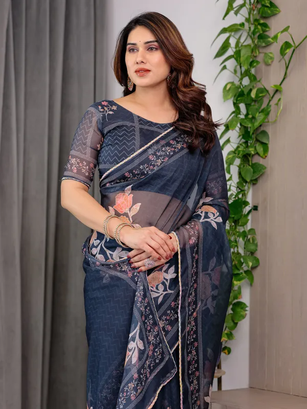 Midnight_Blue_Floral_Printed_Organza_Saree_with_Elegant_Floral_Border_&_Multicolour_Lace_Edges_|_Designer_Lightweight_Organza_Saree_with_Attached_Blouse_Piece_|_Festive_&_Party_Wear_Saree