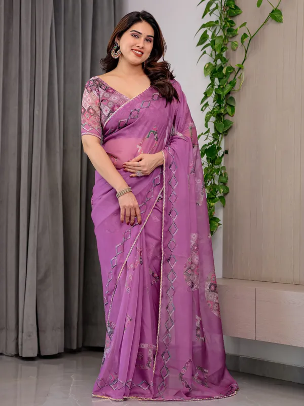 Royal_Orchid_Pink_Printed_Organza_Saree_with_Geometric_Motif_Design_&_Multicolour_Lace_Border_|_Designer_Lightweight_Organza_Saree_with_Attached_Blouse_Piece_|_Elegant_Festive_Wear_Saree