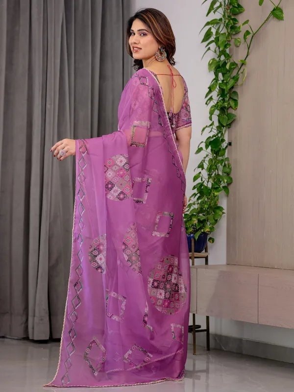 Royal_Orchid_Pink_Printed_Organza_Saree_with_Geometric_Motif_Design_&_Multicolour_Lace_Border_|_Designer_Lightweight_Organza_Saree_with_Attached_Blouse_Piece_|_Elegant_Festive_Wear_Saree