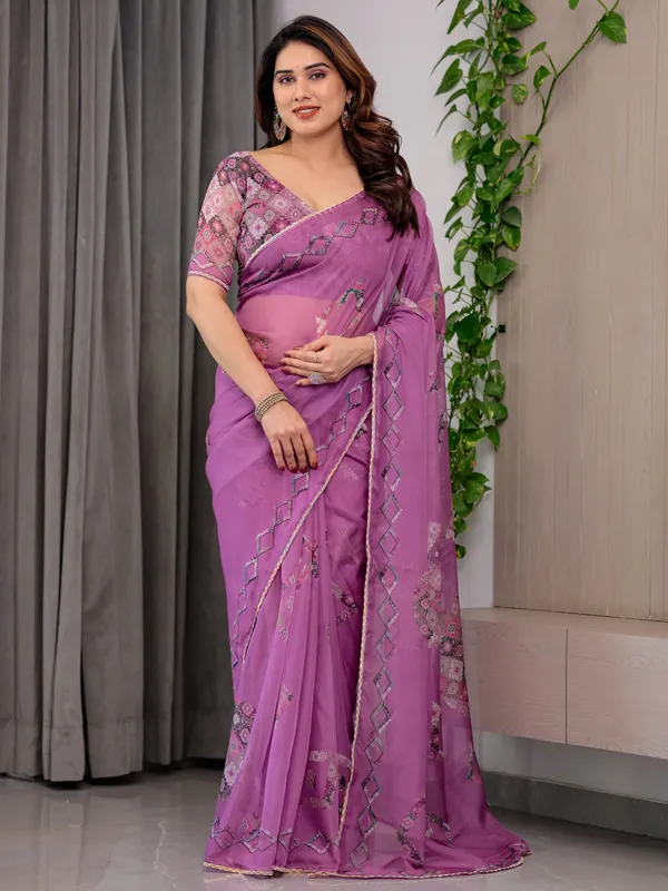Royal_Orchid_Pink_Printed_Organza_Saree_with_Geometric_Motif_Design_&_Multicolour_Lace_Border_|_Designer_Lightweight_Organza_Saree_with_Attached_Blouse_Piece_|_Elegant_Festive_Wear_Saree