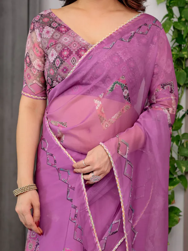 Royal_Orchid_Pink_Printed_Organza_Saree_with_Geometric_Motif_Design_&_Multicolour_Lace_Border_|_Designer_Lightweight_Organza_Saree_with_Attached_Blouse_Piece_|_Elegant_Festive_Wear_Saree