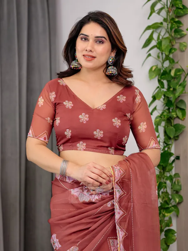 Rust_Terracotta_Printed_Organza_Saree_with_Mandala_Motifs_&_Geometric_Border_|_Designer_Lightweight_Organza_Saree_with_Multicolour_Lace_Edge_|_Festive_&_Party_Wear_Saree