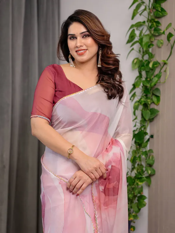 Blush_Pink_Designer_Organza_Saree_with_Artistic_Flamingo_Print_&_Multicolour_Lace_Border_|_Premium_Lightweight_Organza_Saree_with_Attached_Blouse_Piece_|_Elegant_Party_&_Festive_Wear_Saree