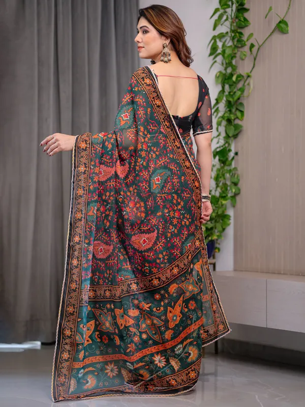 Black_Printed_Organza_Saree_with_Floral_&_Traditional_Motifs_and_Multicolour_Lace_Border_|_Designer_Lightweight_Organza_Saree_with_Attached_Blouse_Piece_|_Festive_&_Party_Wear_Saree