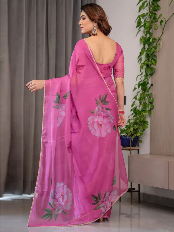 Rose_Pink_Floral_Printed_Organza_Saree_with_Multicolour_Lace_Border_|_Designer_Lightweight_Organza_Saree_with_Attached_Blouse_Piece_|_Elegant_Festive_&_Party_Wear_Saree