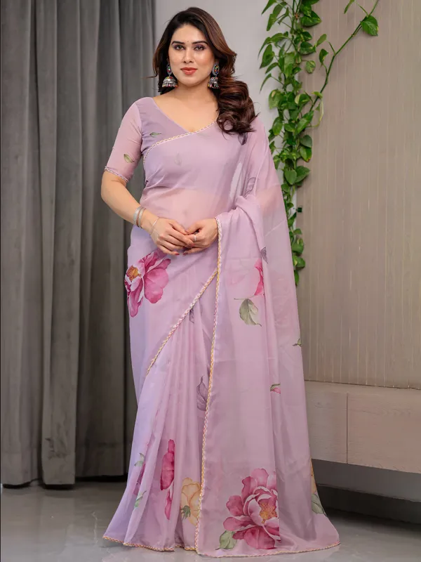 Dusty_Rose_Pink_Floral_Printed_Organza_Saree_with_Watercolour_Rose_Motifs_|_Designer_Lightweight_Sheer_Organza_Saree_with_Attached_Blouse_|_Elegant_Festive_&_Party_Wear_Saree